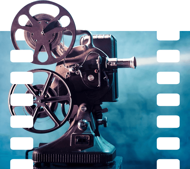 Old film projector with dramatic lighting